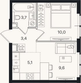 Планировка: 2-к, 31,8 м²