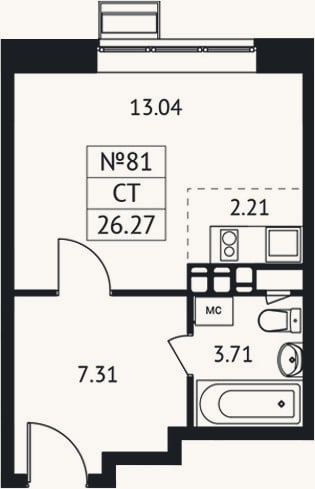 Планировка: Студия, 26,3 м²