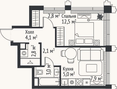 Планировка: 2-к, 40,2 м²