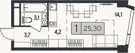 Планировка: Студия, 25,3 м²