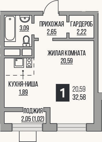Планировка: Студия, 30,5 м²