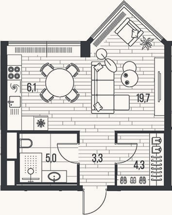 Планировка: Студия, 38,4 м²