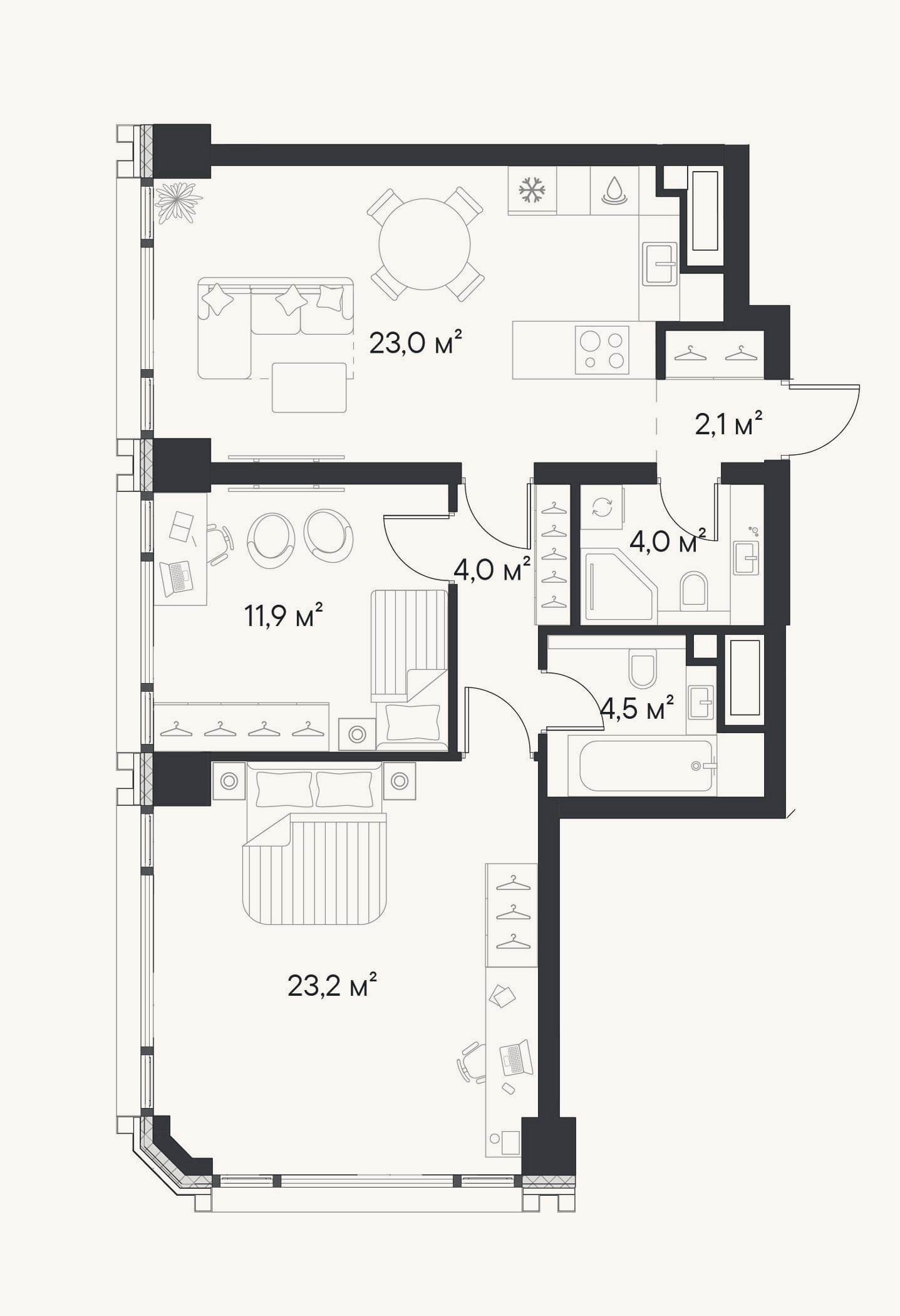 Планировка: 2-к, 72,7 м²