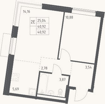 Планировка: 2-к, 40,9 м²