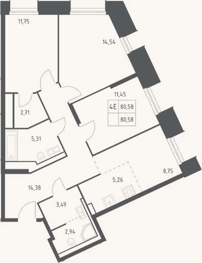 Планировка: 4+ к, 80,6 м²