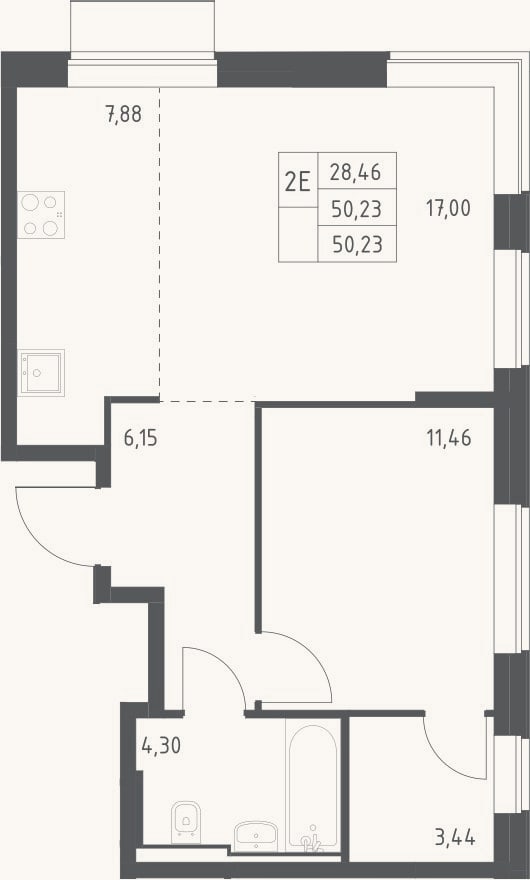 Планировка: 2-к, 50,2 м²