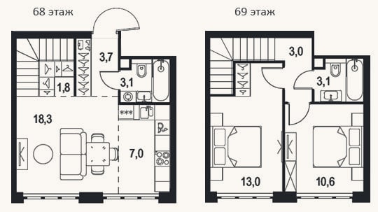 Планировка: 3-к, 63,6 м²