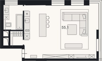 Планировка: Студия, 55,1 м²