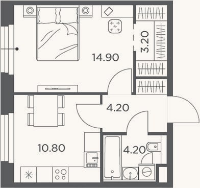 Планировка: 1-к, 37,3 м²