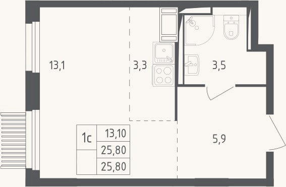 Планировка: Студия, 25,8 м²