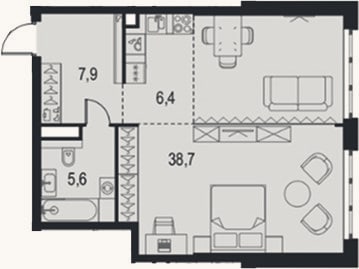 Планировка: Студия, 58,6 м²
