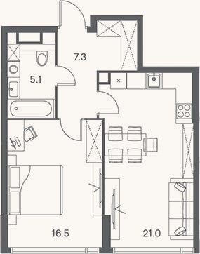 Планировка: 2-к, 49,9 м²