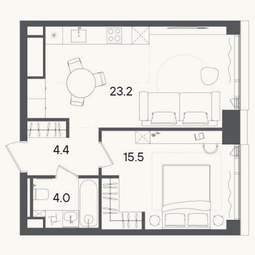 Планировка: 2-к, 47,1 м²