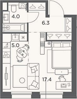 Планировка: Студия, 32,7 м²