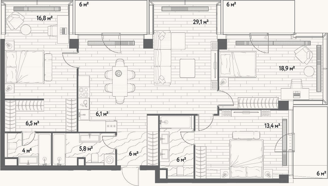 Планировка: 4+ к, 116,6 м²