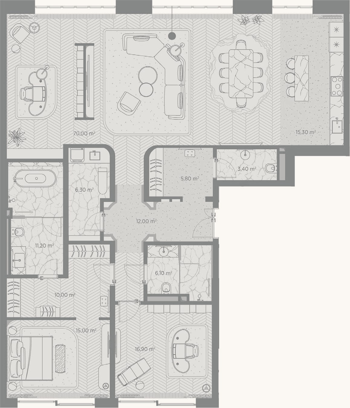 Планировка: 2-к, 172 м²