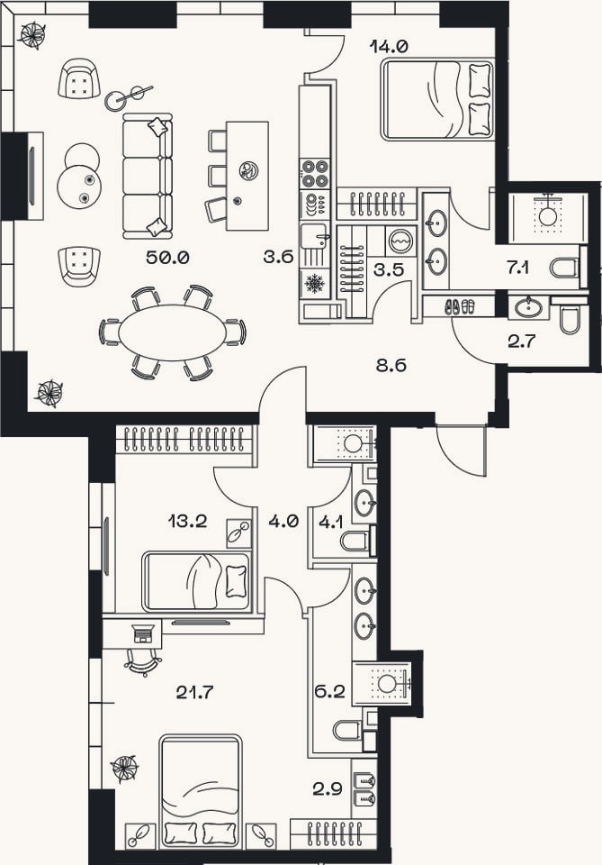 Планировка: 4+ к, 141,6 м²