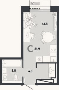 Планировка: Студия, 21,9 м²