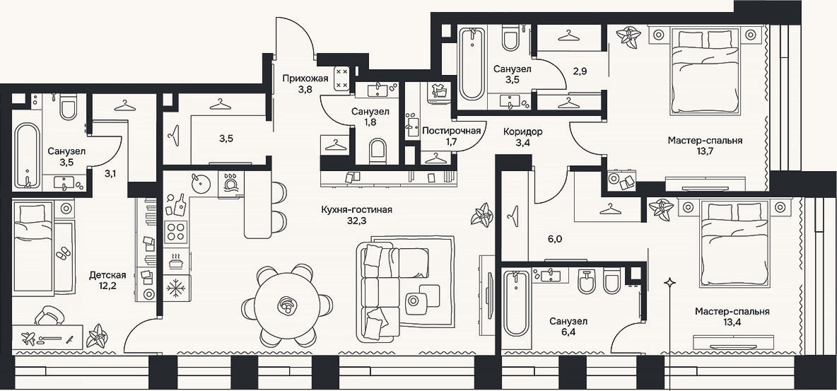 Планировка: 4+ к, 111,2 м²
