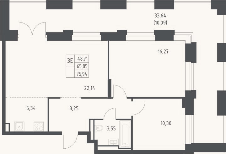 Планировка: 3-к, 67,1 м²