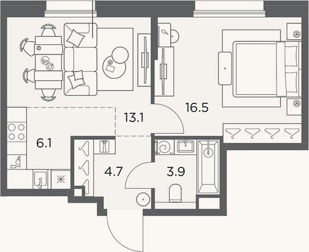 Планировка: 2-к, 44,3 м²