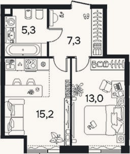 Планировка: 1-к, 40,8 м²
