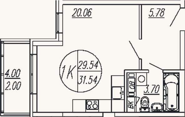 Планировка: Студия, 29,5 м²