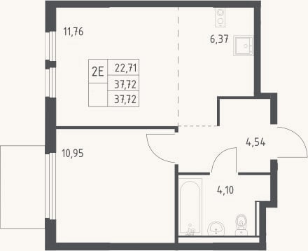Планировка: 2-к, 37,7 м²