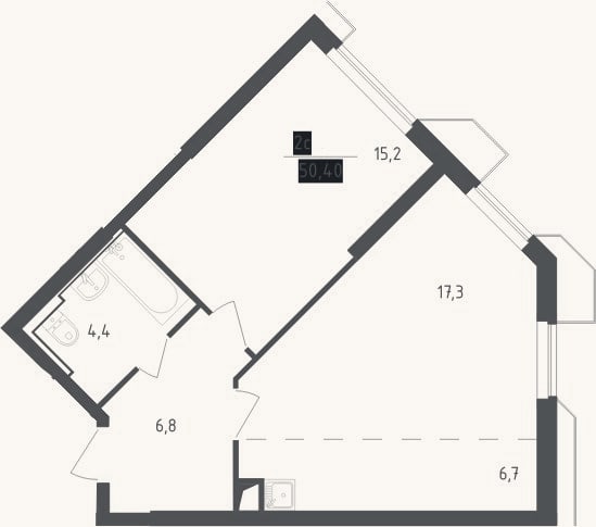 Планировка: 2-к, 50,4 м²