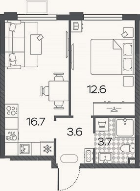 Планировка: 2-к, 36,6 м²