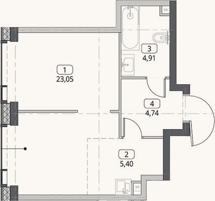 Планировка: Студия, 38,1 м²