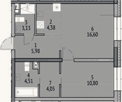 Планировка: 2-к, 49,5 м²