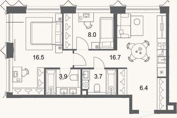 Планировка: 3-к, 55,2 м²