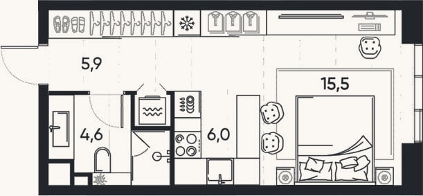 Планировка: Студия, 32 м²