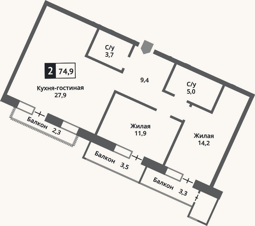 Планировка: 3-к, 72,2 м²