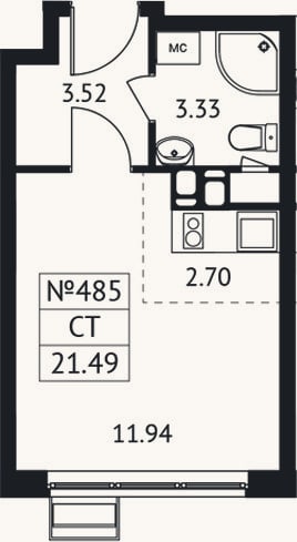 Планировка: Студия, 21,5 м²
