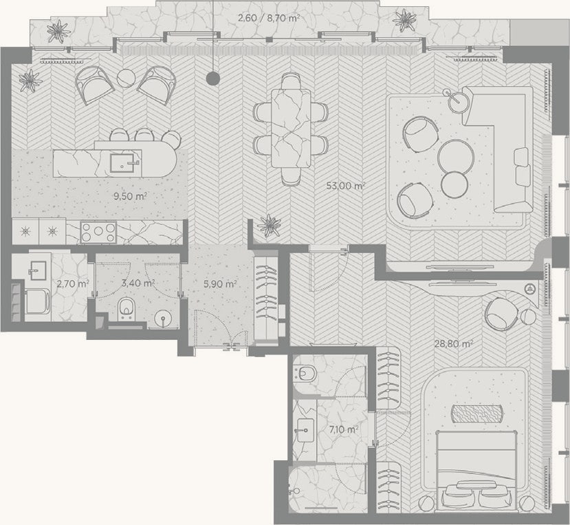 Планировка: 1-к, 110,4 м²
