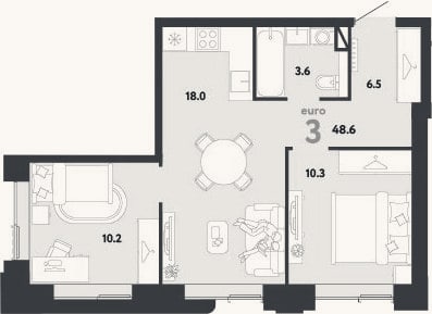 Планировка: 3-к, 48,6 м²