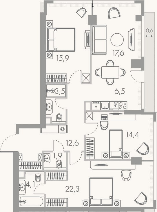 Планировка: 4+ к, 98,8 м²