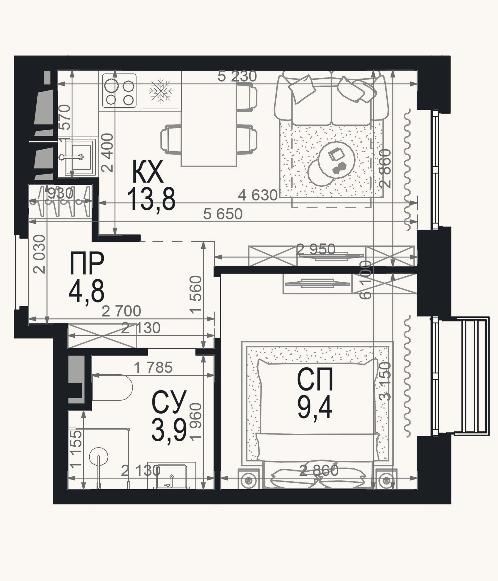 Планировка: 1-к, 31,8 м²