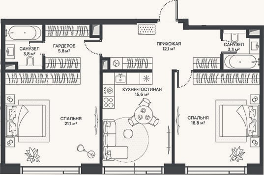 Планировка: 3-к, 80,5 м²