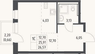Планировка: Студия, 25,9 м²