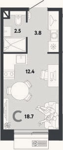Планировка: Студия, 18,7 м²