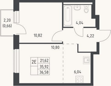 Планировка: 2-к, 35,9 м²