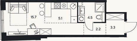 Планировка: Студия, 30,8 м²