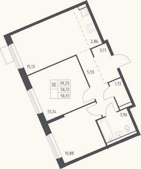 Планировка: 3-к, 56,5 м²
