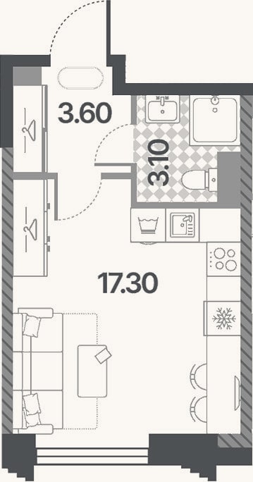 Планировка: Студия, 24 м²
