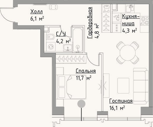 Планировка: 2-к, 47,2 м²