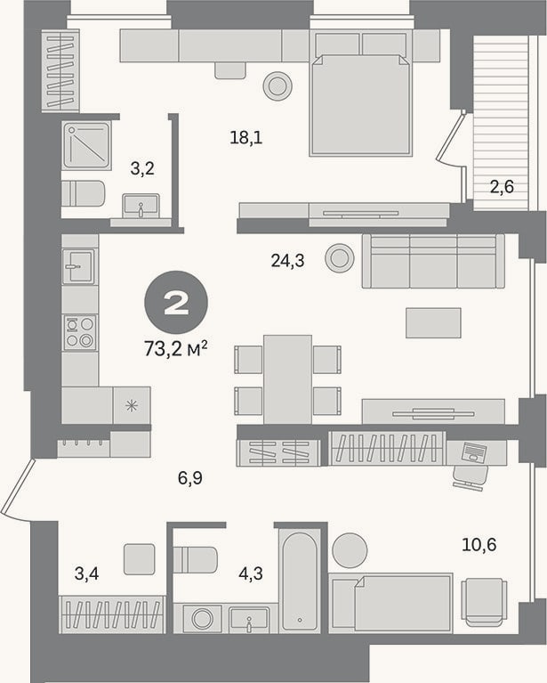 Планировка: 2-к, 70,6 м²