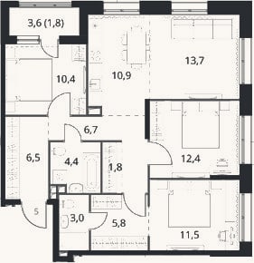 Планировка: 4+ к, 87,1 м²